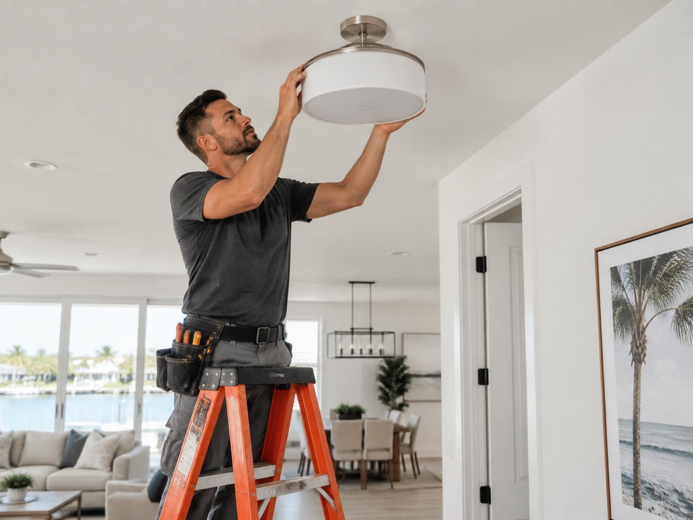 Light fixture replacement in progress